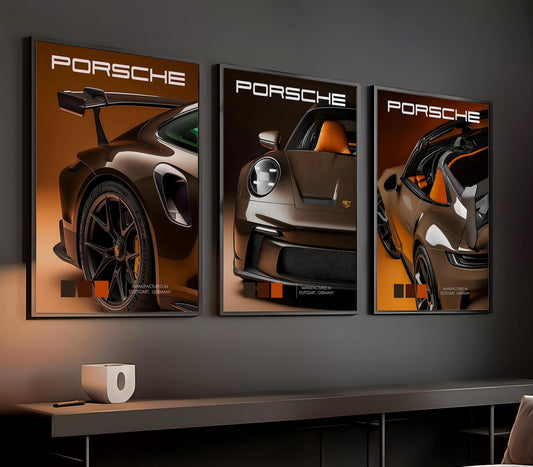 PORSCHE 911 GERMAN SPORTS CAR 3 SET WALL ART | MINIMAL AUTOMOTIVE POSTER | MODERN LUXURY HOME DECOR GIFT CAR