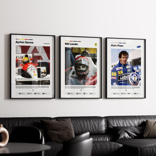 AYRTON SENNA,NIKI LAUDA,ALAIN PROST  | F1 FRAMES | MODERN LUXURY HOME DECOR GIFT CAR