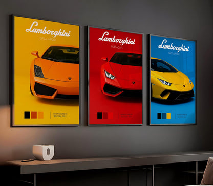 LAMBORGHINI CAR 3 SET WALL ART | MINIMAL AUTOMOTIVE POSTER | MODERN LUXURY HOME DECOR GIFT CAR