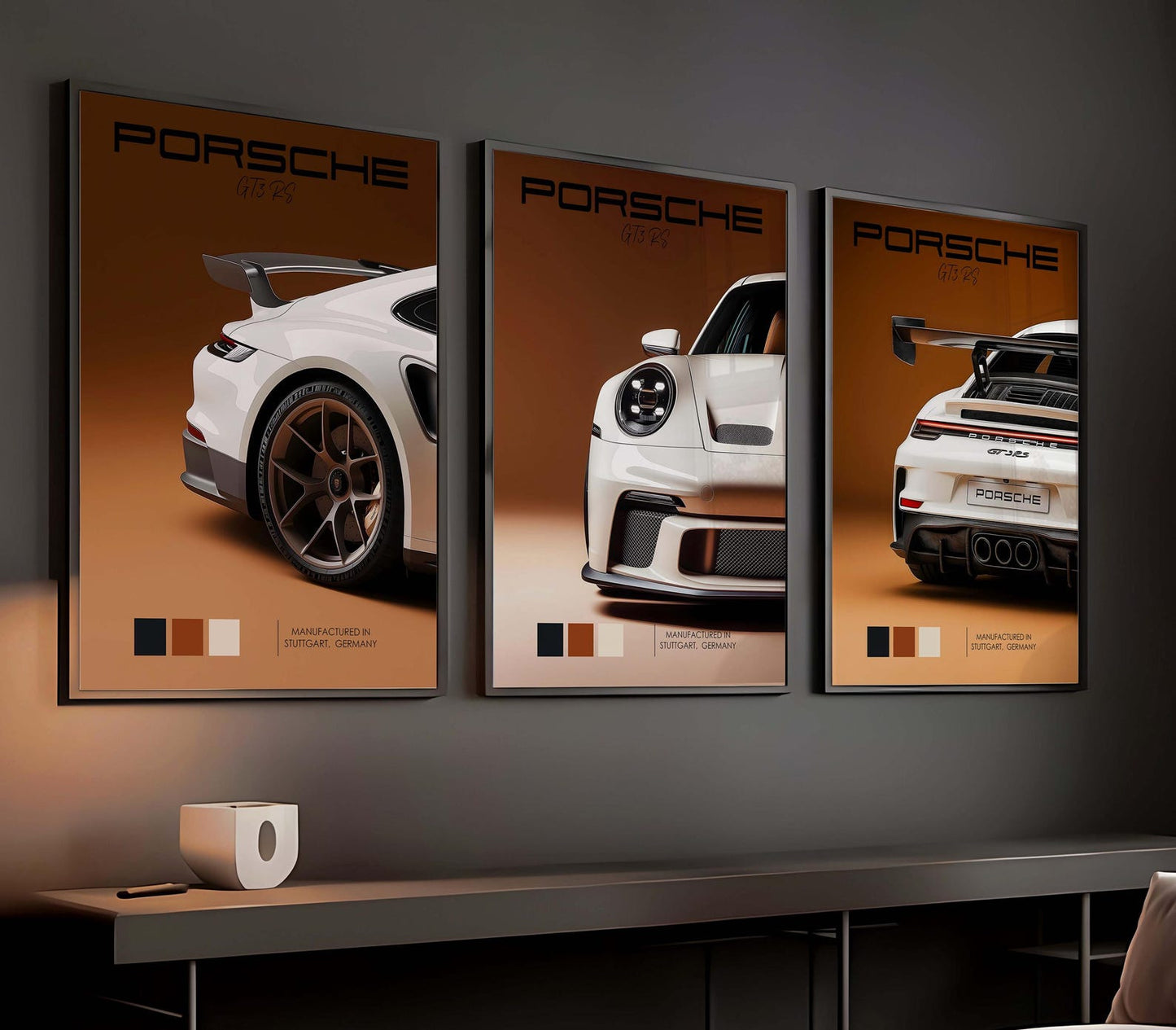 PORSCHE 911 GERMAN SPORTS CAR WHITE 3 SET WALL ART | MINIMAL AUTOMOTIVE POSTER | MODERN LUXURY HOME DECOR GIFT CAR