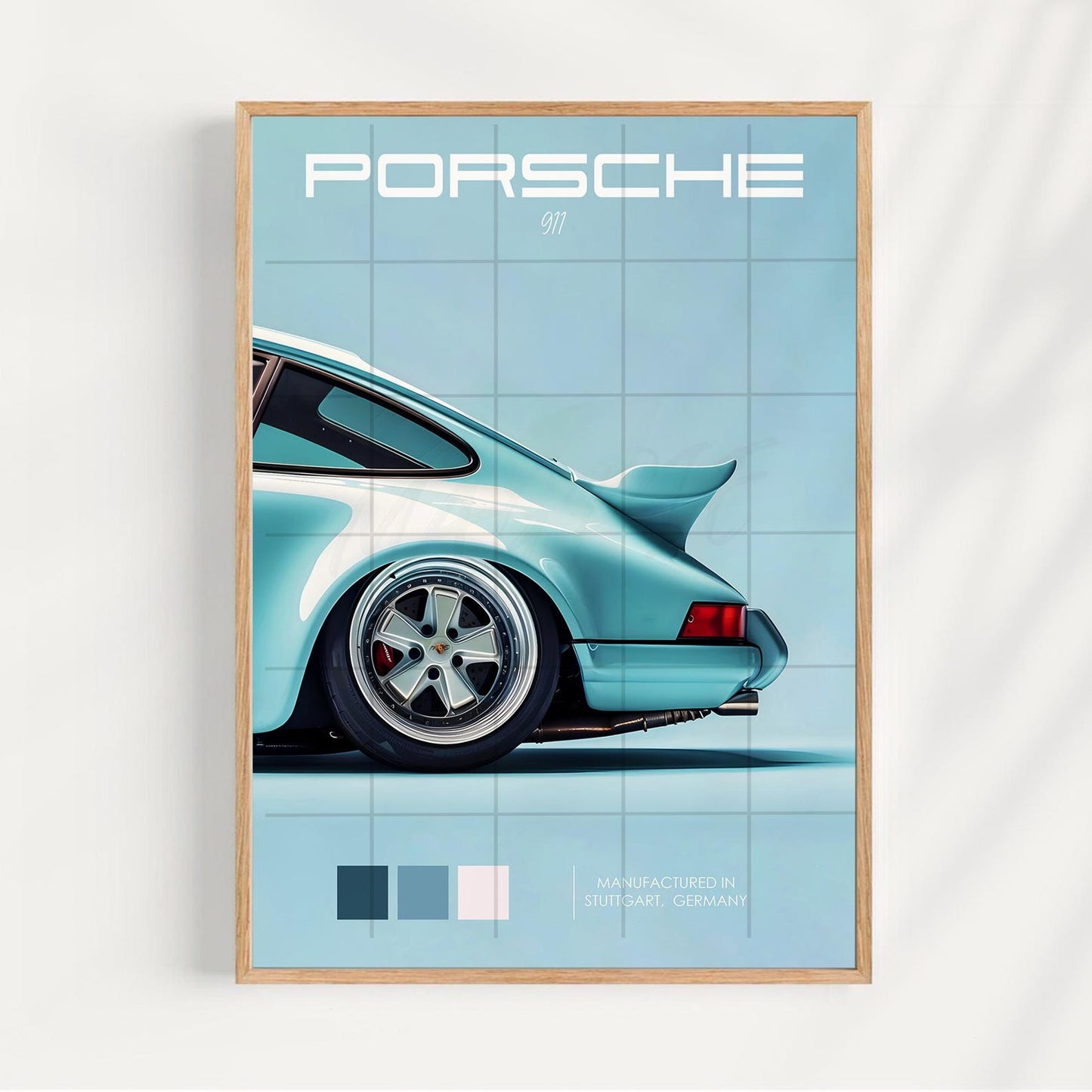 PORSCHE CAR SKY BLUE 3 SET WALL ART | MINIMAL AUTOMOTIVE POSTER | MODERN LUXURY HOME DECOR GIFT CAR