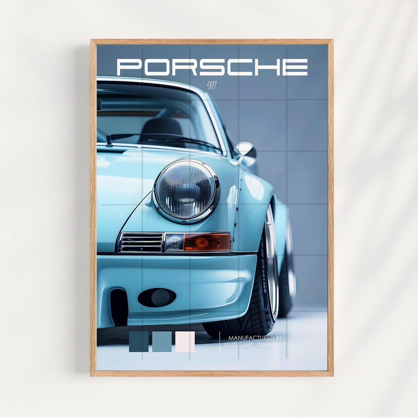 PORSCHE CAR SKY BLUE 3 SET WALL ART | MINIMAL AUTOMOTIVE POSTER | MODERN LUXURY HOME DECOR GIFT CAR