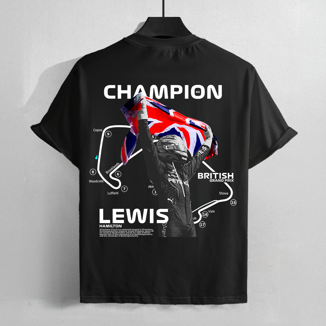 LEWIS HAMILTON CHAMPION | BLACK OVERSIZED FIT TEE